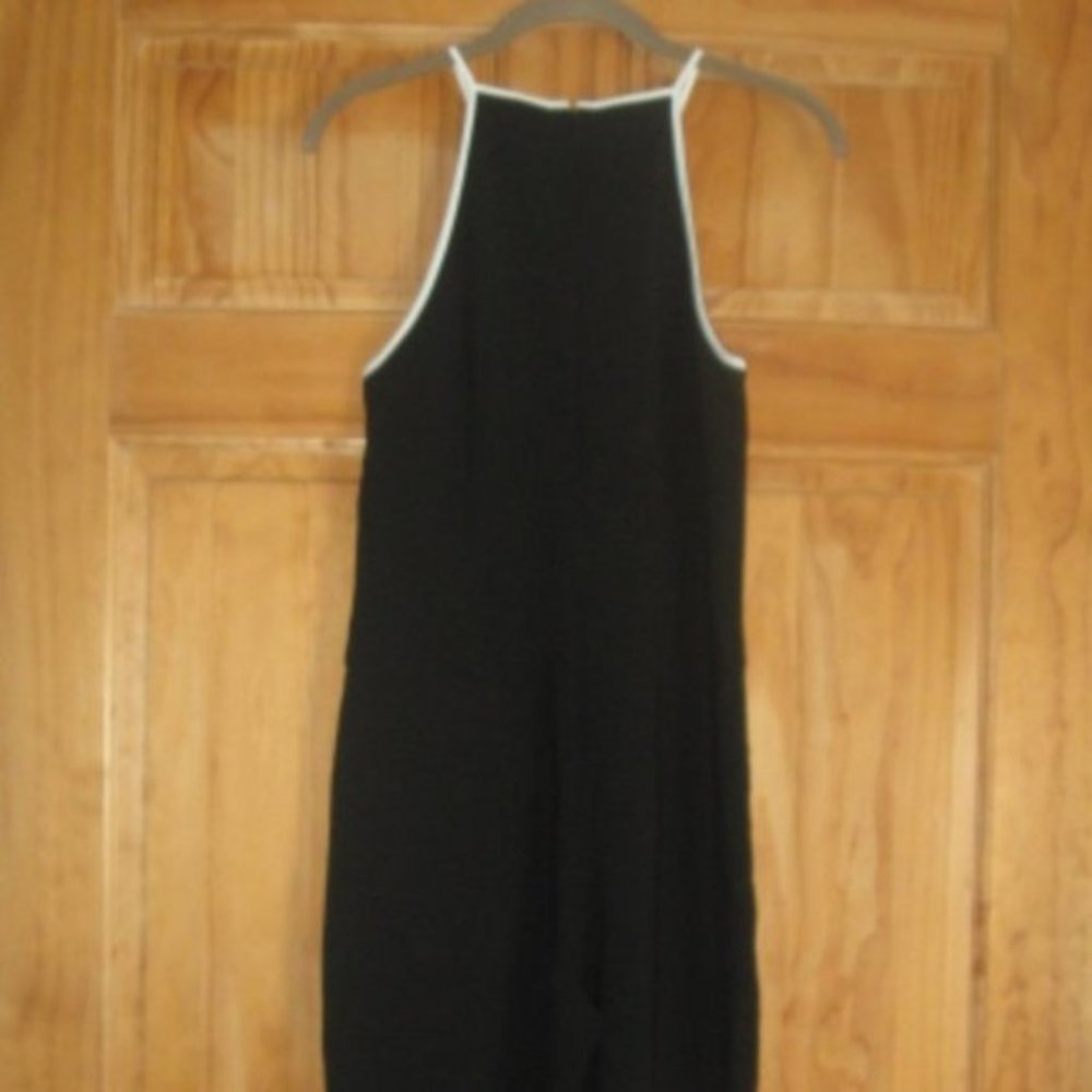Ann Taylor Black with White Piping Flowy Leg Spaghetti Strap Jumpsuit